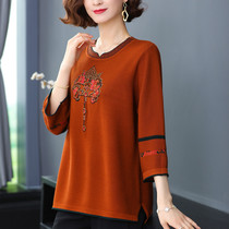 Middle-aged mother large size mulberry silk seven-point sleeve T-shirt female Spring and Autumn Sweater loose fat woman Ice Silk top