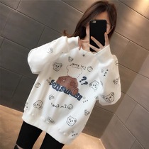 2021 Fall pregnancy womens dress new loose with a thin section of a round collar guard female Korean version of a pregnant womans blouse