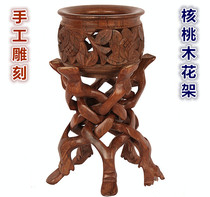 Pakistan wood carving walnut wood flower stand handicraft antique 5-head flower pot flower stand Home solid wood furnishings