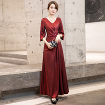High-end Evening Gown Dress Woman 2021 New Temperament Upscale Wedding Wine Red Noble Wedding Banquet mother dress