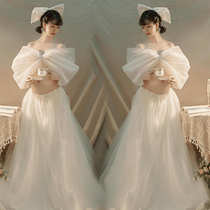 21 new photo studio maternity clothes photo clothing cute beautiful bow white gauze pregnant women Photo Clothing