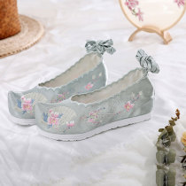 Chundie Hanfu shoes Ancient style Spring and Autumn increased head-up retro womens bow shoes Ancient with Ming embroidered shoes flat bottom
