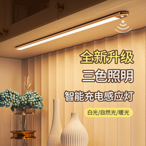 Smart human body sensor wall lamp rechargeable bedroom bedside living room balcony wireless long strip Wall Wall wall hanging non-perforated
