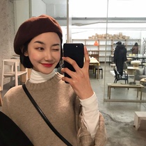 Tide brand 2021 woolen beret female autumn and winter Korean version of Wild British retro pumpkin Bud painter hat