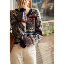 ZVG461033MG] Laughing Han Pavilion closed eyes into the heavy industry Fairisland jacquard full cashmere sweater