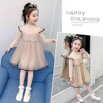 Girls autumn foreign style new dress baby Korean netting childrens skirt spring solid color lady princess dress