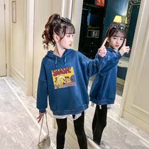 Girls Sweatshirt Autumn 2021 New Medium and Big Childrens Spring and Autumn Printing Hooded Thin Top Tide