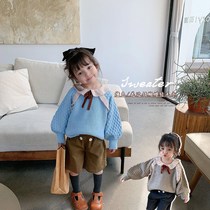 Childrens clothing girls sweater childrens spring and autumn 2021 new foreign-style knitwear baby bat sleeve jacket pullover