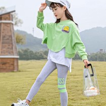 Girls autumn suit 2021 new fashionable childrens sportswear Spring and Autumn Korean version of foreign style Net red two-piece tide