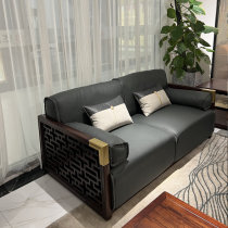 New Chinese style solid wood sofa small apartment light luxury modern minimalist straight row office hotel reception leather sofa living room