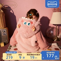 Gukoo fruit shell childrens pajamas autumn and winter New nightgown warm coral velvet one-piece pajamas can be worn outside home clothes