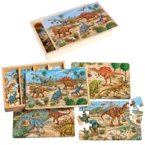 Early education dinosaur wooden puzzle childrens intellectual toy wooden box set 24 animal engineering fire Marine