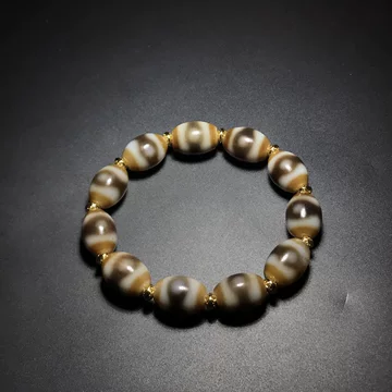チベット三眼仏眼古天珠+小壇城三眼古天珠+天然黃水晶ネックレス 金運 