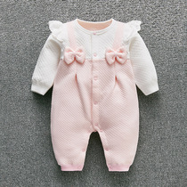 Baby silk jumpsuit autumn and winter thickened female baby warm air cotton clothes newborn princess clothing 3 Months 6