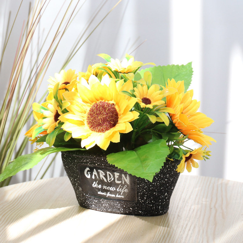 Small fresh rose sunflower simulation flower ornament creative home living room table fake flower plant potted decoration