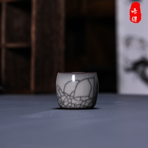Longquan celadon pure hand-made tea cup Kung kiln iron tire ceramic kung fu master Single Cup Open piece four square Cup Chinese style