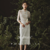 Dear White Pinellia wind 2021 new travel female bride stand collar lace mesh gauze light wedding dress slim skirt