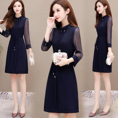 Small belly high-end womens dress long sleeve waist autumn clothing 2019 new trend line temperament skirt