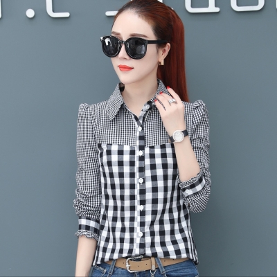 Cotton shirt womens long sleeve 2019 spring and autumn new Korean womens shirt slim slim slim plus velvet bottoming womens coat