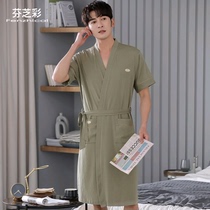 Modale Sleeping Robe Mens Summer Thin short sleeves and bath clothes Increase code cotton silk conjoined sleeping mens bathrobe
