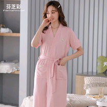 Modale Sleepwear Woman Summer Thin short sleeves and bathrobe in summer Sexy conjoined sleeping dress Women style cotton silk bathrobe