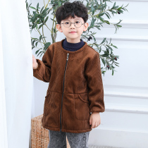 Boys and girls can wear corduroy autumn and winter thickened velvet warm Princess down jacket bib to prevent dirt