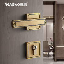 Rui Gaoxin Chinese all-copper door lock indoor bedroom wooden door handle household universal Villa double door split lock