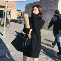 Black dress women autumn and winter 2020 new with coat knitted base skirt inside long sweater skirt