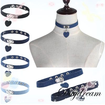 taobao agent Japanese Lolita Animation Rock Rock Costum -Punk Gothic Love Pendant denim necklace neck neck chain