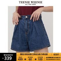 TeenieWeenie bear denim shorts loose straight Korean slim high waist blue pants female summer New