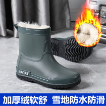 Winter rain shoes men's casual snow waterproof non-slip rain boots trend rubber shoes thick bottom wear-resistant water shoes plus velvet warm shoes