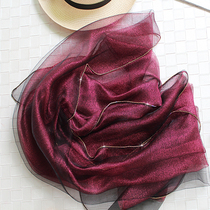 Double silk scarf Diamond red wine mulberry silk dress cheongsam shawl organza scarf long autumn and winter women