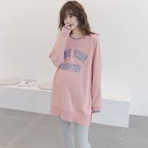 Pregnant womans spring clothing sweatshirt with long-style Chauma Brief letters Loose Large Code Gestation Late Gestation and Autumn Autumn Clothes