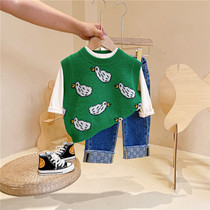  Female baby sweater vest outer wear Western style girls autumn knitted spring autumn and winter baby boy vest children