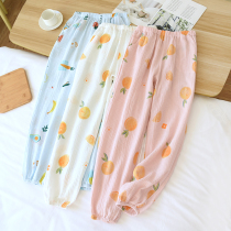 Pure cotton double layer gauze sleeping pants woman collection foot spring and summer thin section full cotton crepe cloth home pants big code home dress c