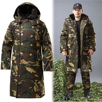 Cold-proof warm camouflage army coat cotton coat mens velvet thickened long section labor insurance cold storage work cotton suit winter