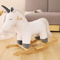 Childrens Trojan rocking horse baby baby rocking horse toy dual-purpose music solid wood rocking car birthday gift
