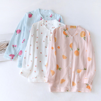 Single tops pajamas womens spring and autumn pure cotton long sleeves cotton gauze crepe thin homewear set spring and summer thin