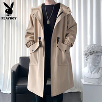 Playboy windbreaker men long spring and autumn leisure loose trend high-end handsome coat overcoat men