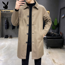 Playboy windbreaker coat mens spring and autumn long high-end tops trendy casual handsome lapel jacket men