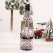 New Christmas decorations Creative Bow Knitted Face Old Man Doll Wine Bottle Set Dining Table Decoration