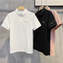 Tide brand handsome Art signature embroidery men polo shirt fashion simple lapel collar short sleeve T-shirt Slim Paul top