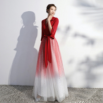 Evening dress Cantata performance dress Female long dress Poetry recitation costume Red song choral competition dress Skirt Conductor dress