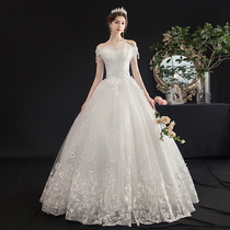 Main wedding dress 2021 new bridal forest line simple shoulder princess style French starry sky dream Super fairy tailing light