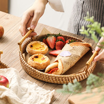 Handmade rattan tray Japanese bread basket fruit plate breakfast basket Vietnam woven bamboo steamed bread basket snack basket