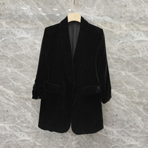 2021 Spring and Autumn New Korean version of temperament English style black waist button gold velvet suit jacket womens suit