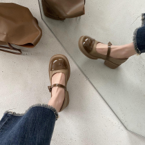 Retro Inn Wind small leather shoes women 2022 spring new trend students thick bottom shoes heightening black coarse heel single shoes