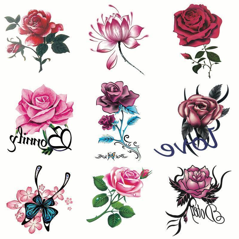 Tattoo sticker waterproof women's durable rose flower butterfly collarbone scar covering sticker