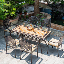 Outdoor cast aluminum table and chair Courtyard Garden villa open-air balcony European-style leisure wrought iron long table Household dining table combination