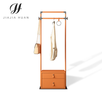 Light luxury minimalist coat rack Net red hanger orange leather Art Hanger floor bedroom multifunctional storage rack